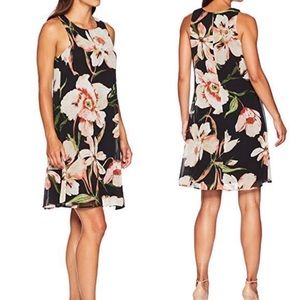 Karen Kane Sheer Floral Overlay Shift Dress